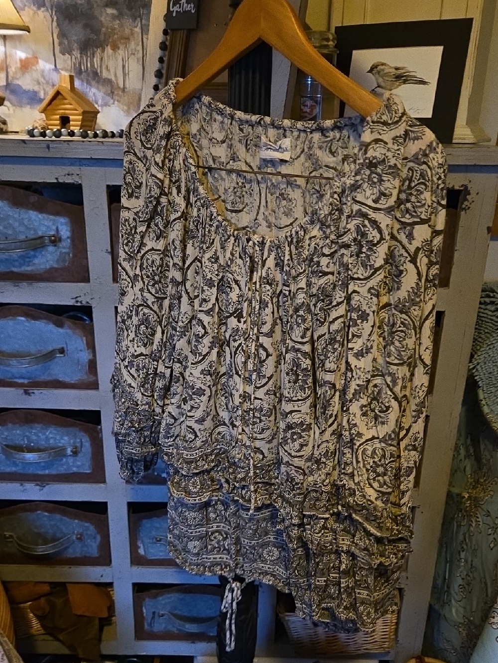 Denim & Compny Cream and Grey Printed Boho Tunic